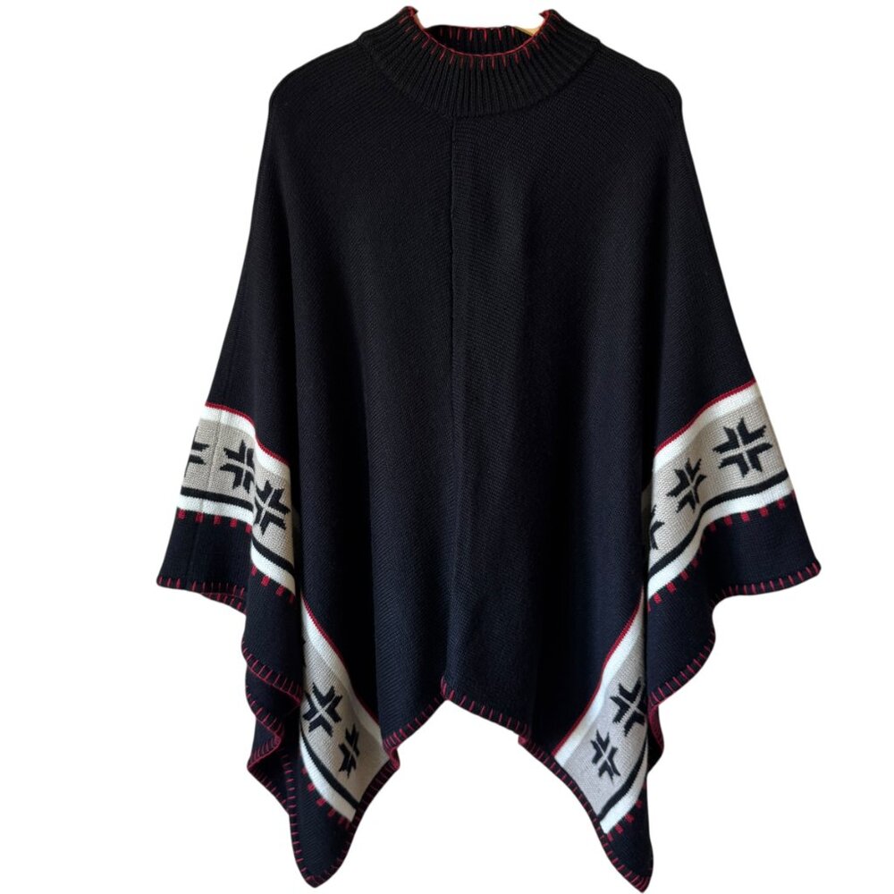 Vtg Gaucho Poncho Wool Blend Geometric Design Artisan Traditional Soft